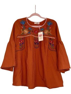 Rust colored • embroidery details • ruffle bell sleeves • BOHEMIAN BLOUSE 🤎🧡